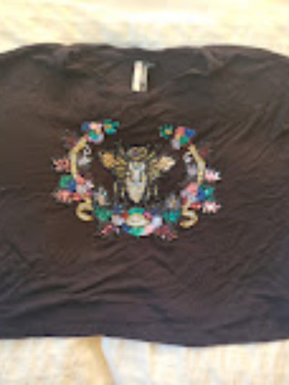 Topshop bee embellishment crop black tee sz 8